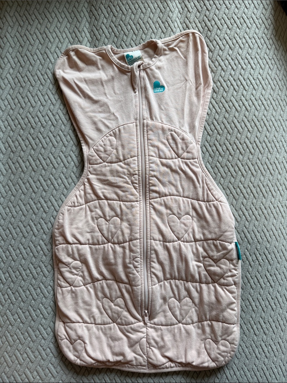 Love to dream Blush Pink Swaddle One-Piece with Heart Quilt